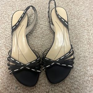 kate spade Black Slingback Heels with Cream Insole and White Stitching